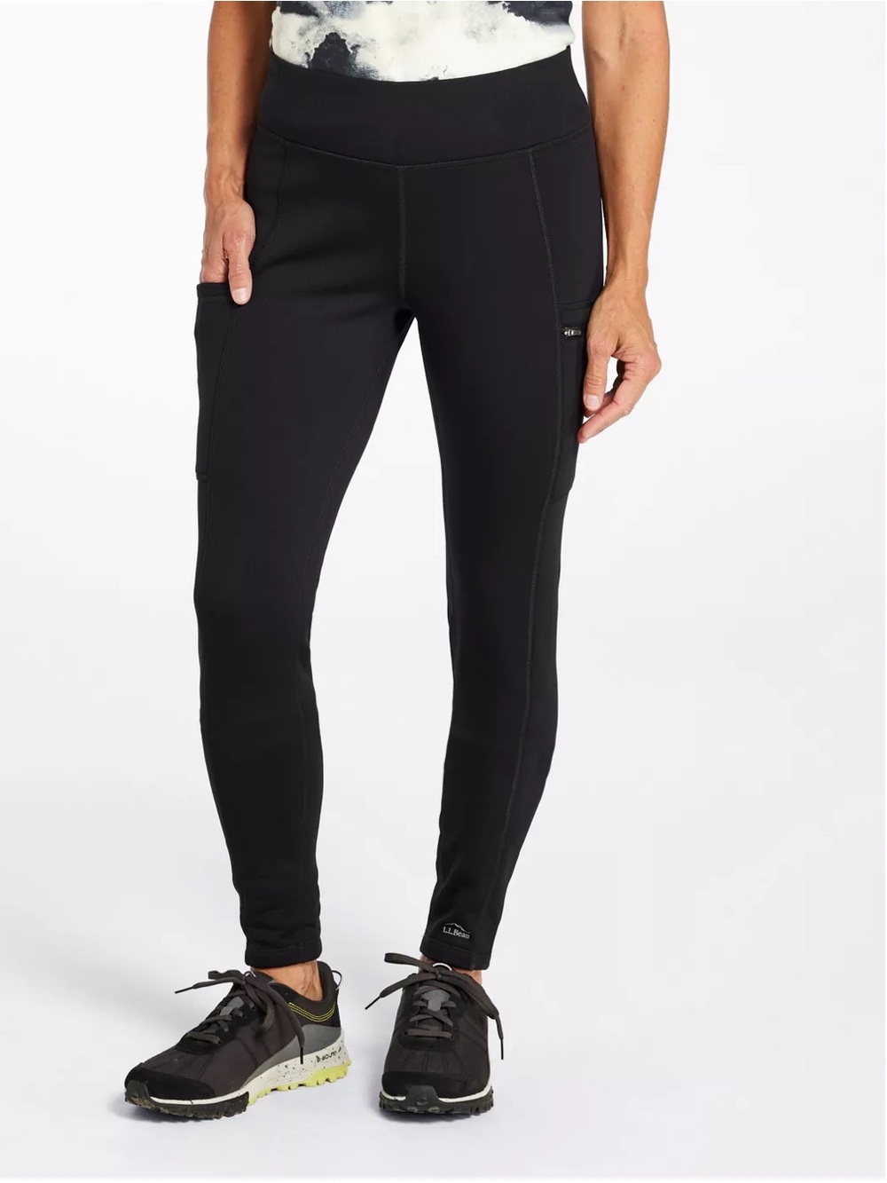 L.L. Bean PrimaLoft ThermaStretch Fleece Pocket Tights, Mid-Rise 2X Black